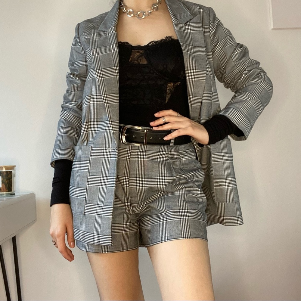 TOM TAILOR Plaid Jacket Shorts Set